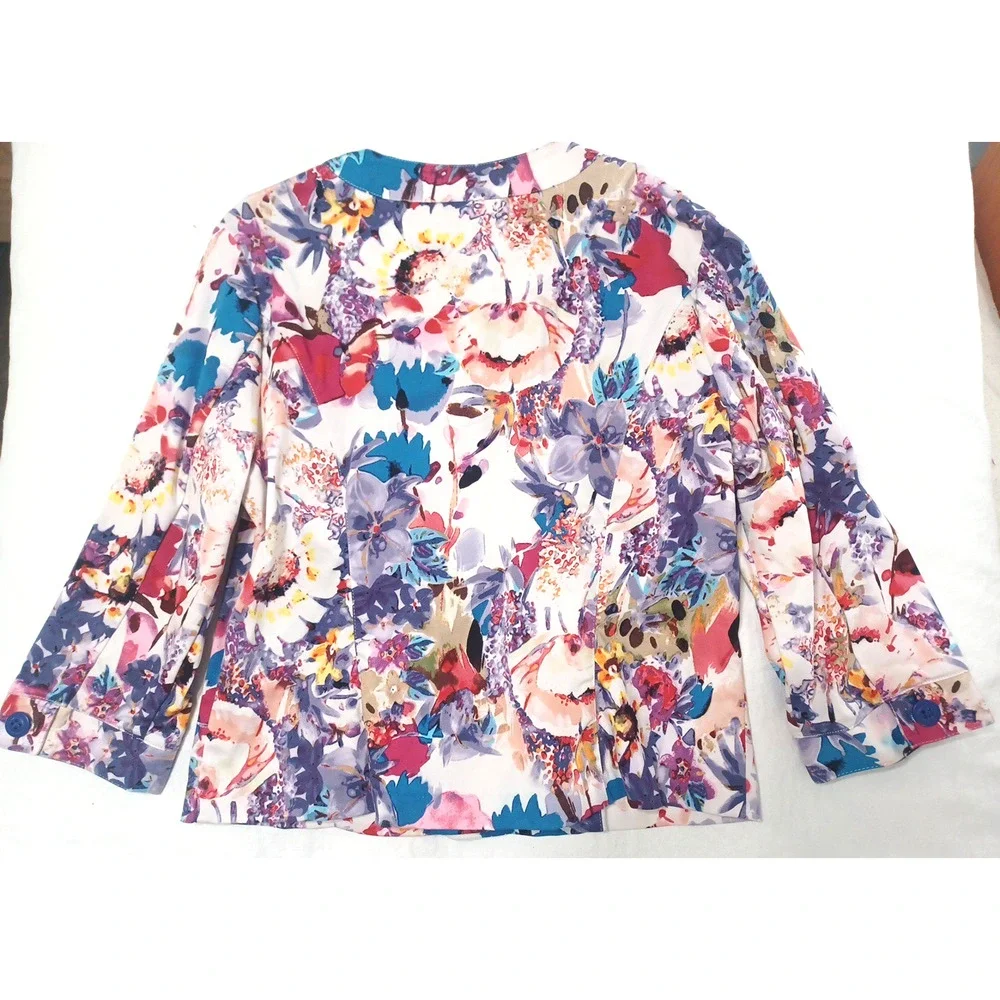 Coldwater Creek Women's Colorful Floral Button Jacket Blazer Sz 10 Unlined